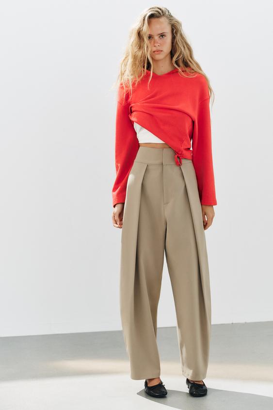 PLEATED BALLOON TROUSERS - Light camel by Zara - Image 0