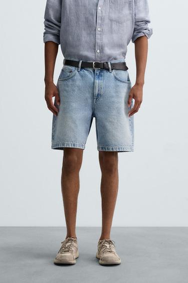 Zara REGULAR FIT DENIM SHORTS - Light blue