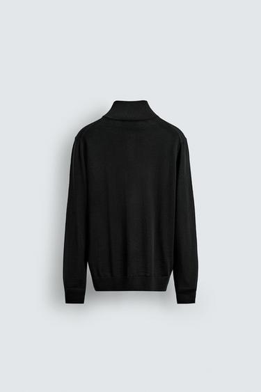 Zara WOOL QUARTER-ZIP JUMPER - Black