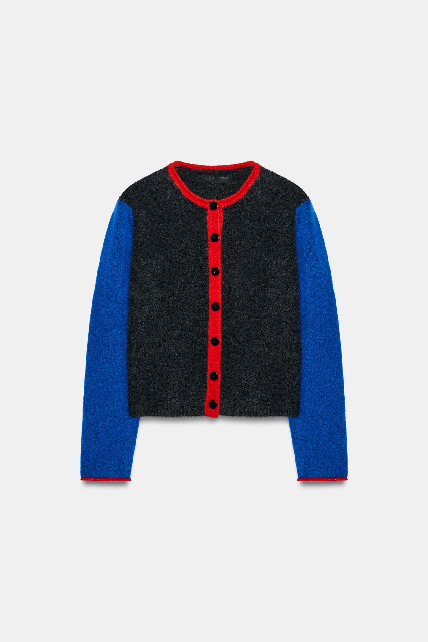 Женский кардиган Zara Color Block, цвет: Серый / Синий — фото 6
