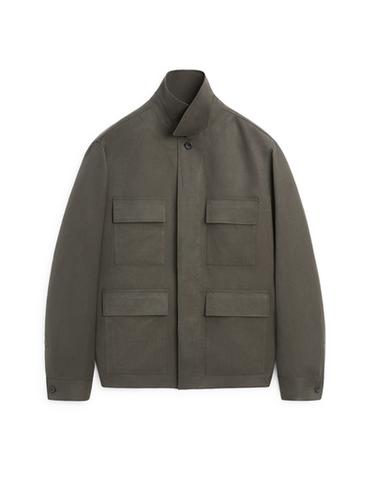 Zara Linen overshirt with pocket details - Dark khaki