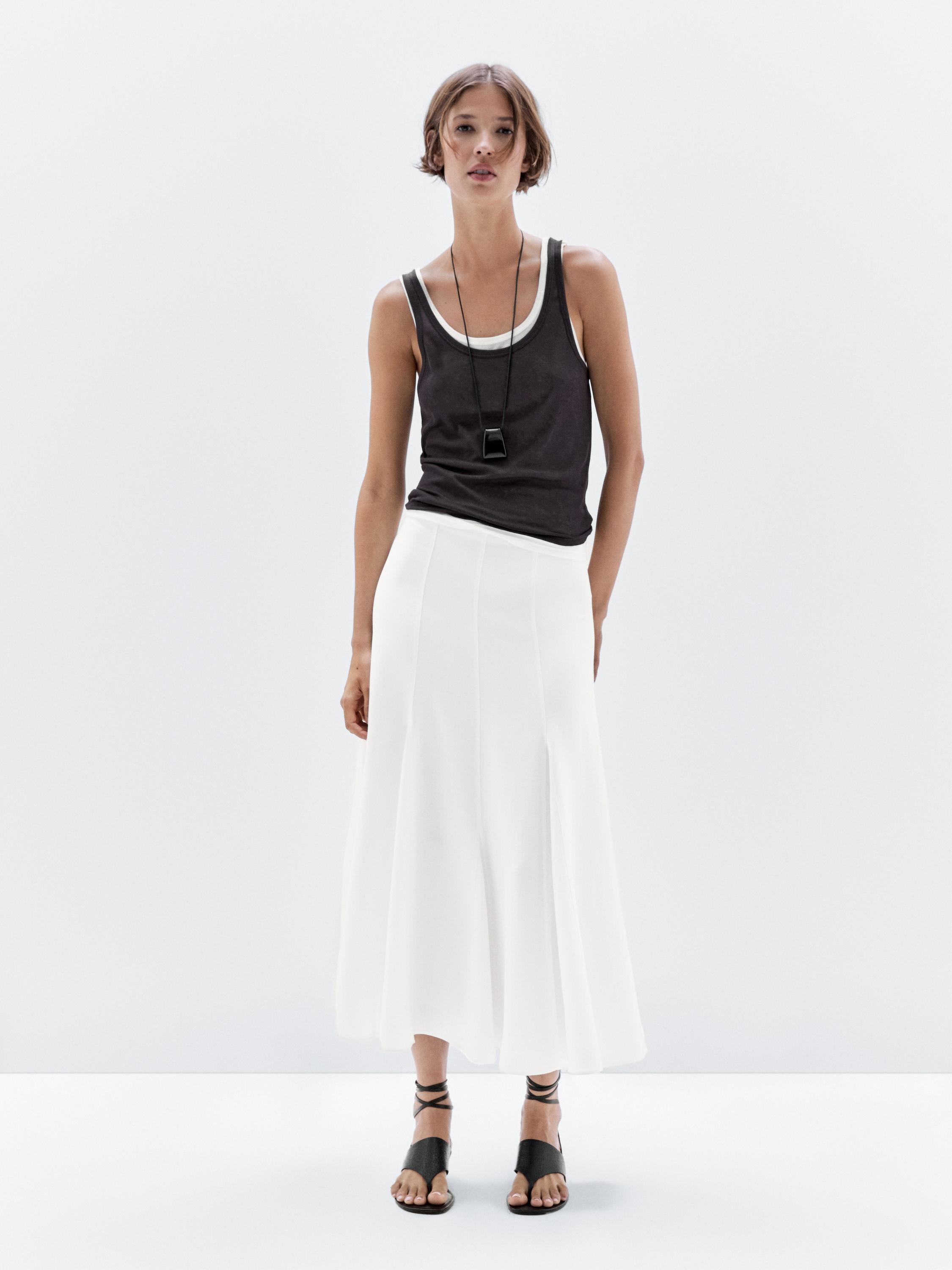 Jupe midi godets coutures apparentes