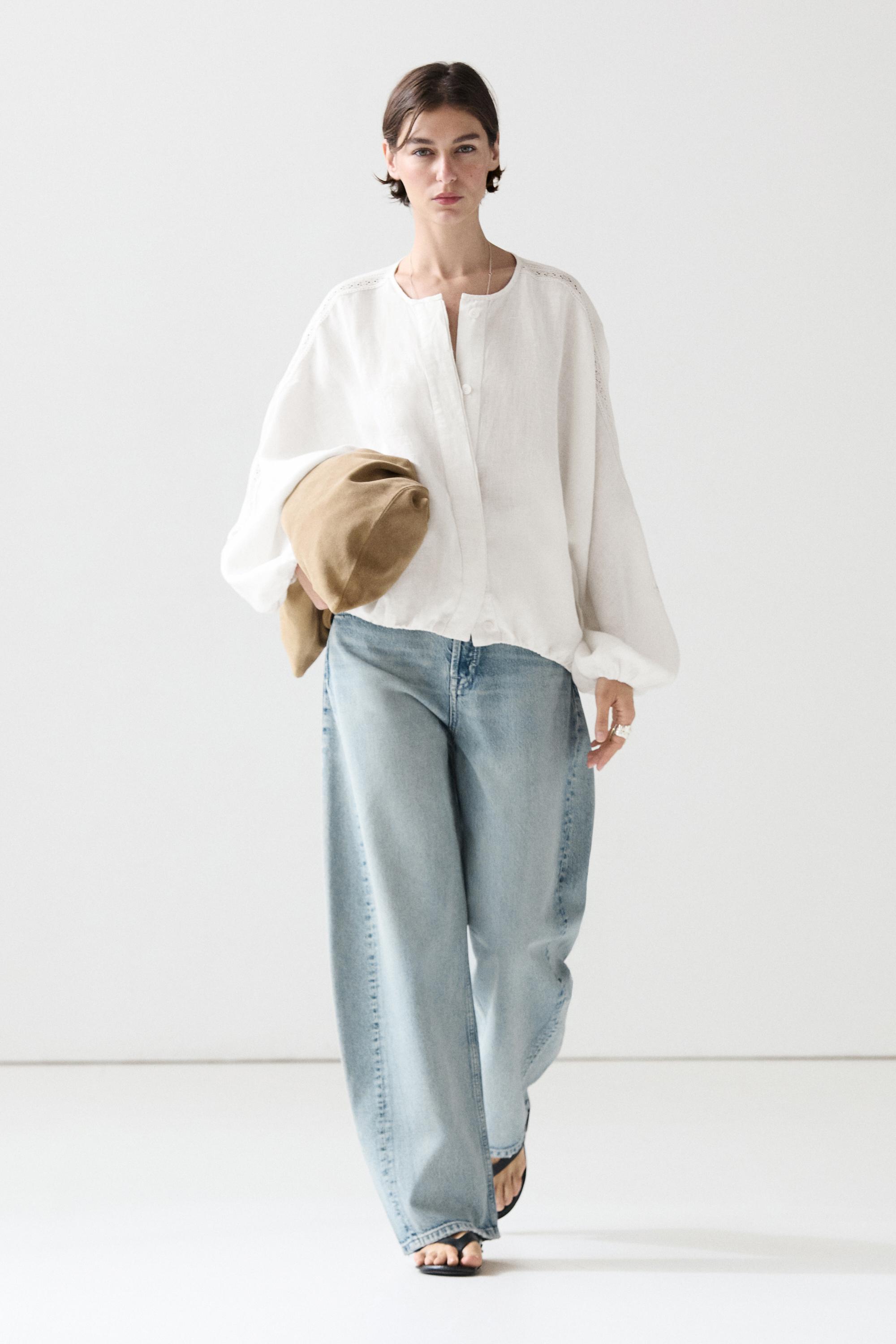 100% linen bomber jacket with embroidered detail — White