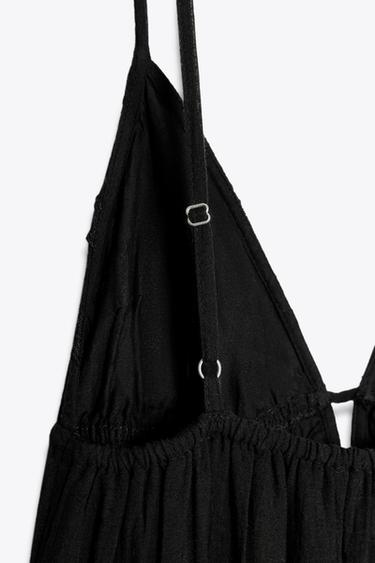 MIDI-KLEID AUS GAZE MIT STICKEREI - Schwarz von Zara