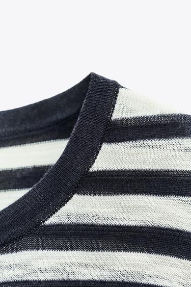 STRIPED KNIT SHORT SLEEVE TOP - Navy / White by Zara - Image 5