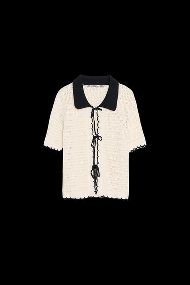 TOP CUELLO POLO CROCHET - Crudo / Negro de Zara - Imagen 0