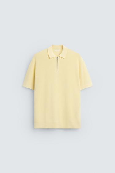 Zara PURL KNIT ZIPPER POLO SHIRT - Light yellow