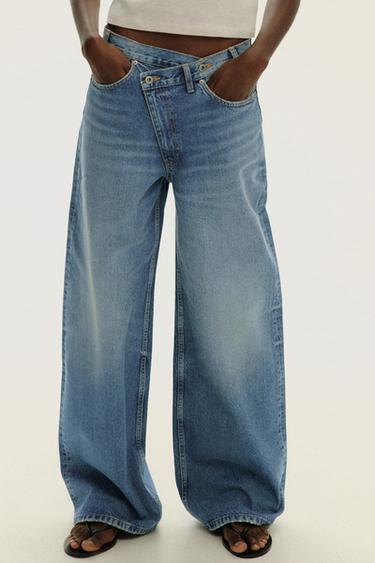 TRF WIDE-LEG HIGH-WAIST JEANS WITH WRAPAROUND WAIST - Blue by Zara