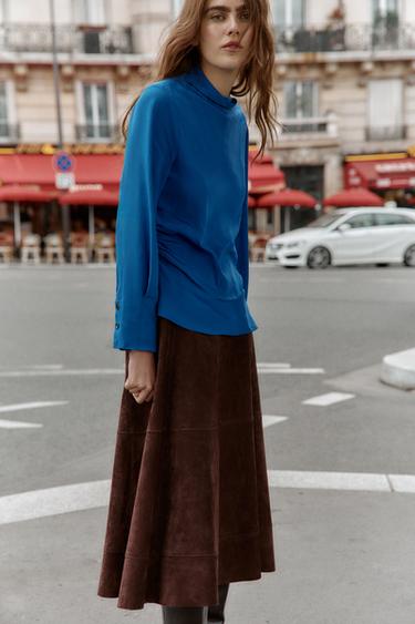 Zara DRAPED BLOUSE - Blue / Gray