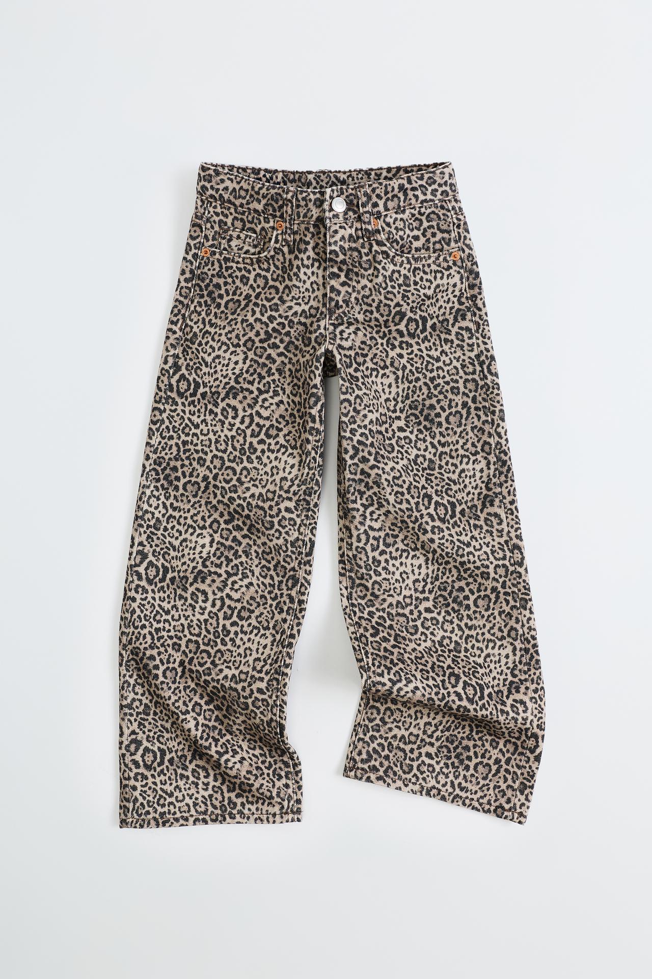 ANIMAL PRINT WIDE-LEG JEANS — Brown