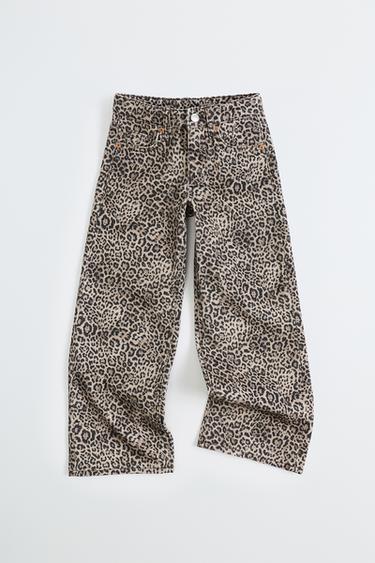 ANIMAL PRINT WIDE-LEG JEANS — Brown 1