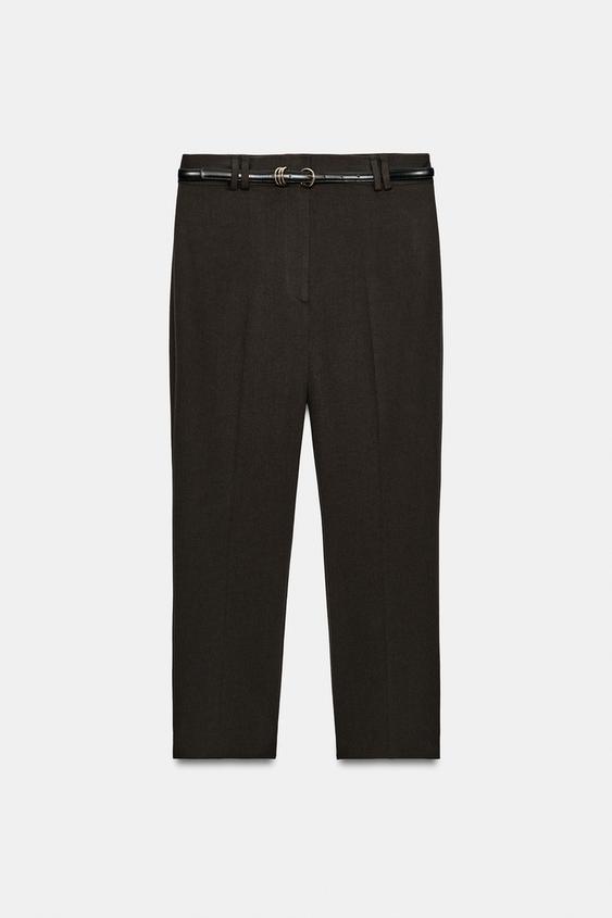 PANTALÓN CAPRI CINTURÓN - Marrón de Zara - Imagen 0