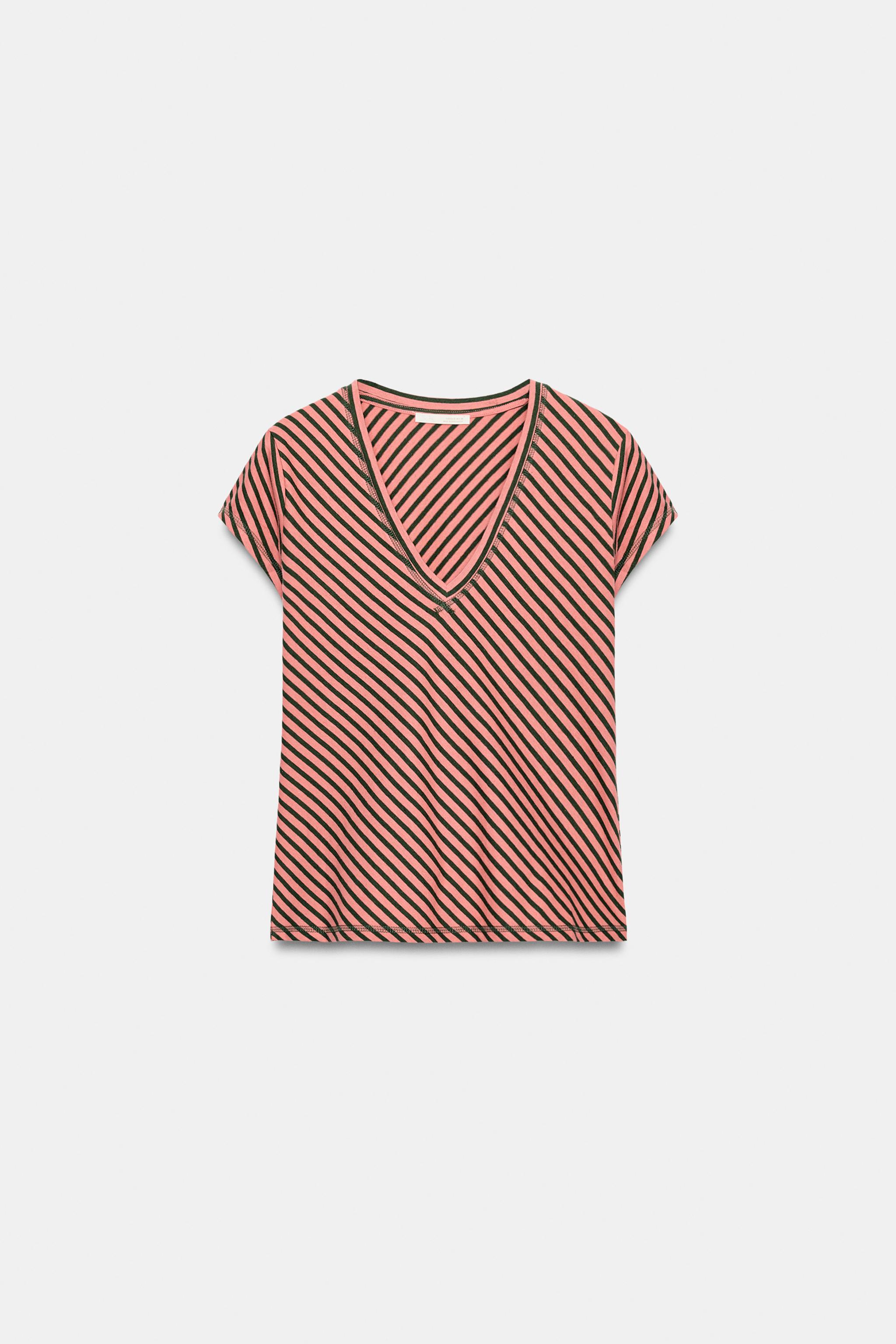 ÇİZGİLİ KETEN KARIŞIMLI T-SHIRT - Görsel 5