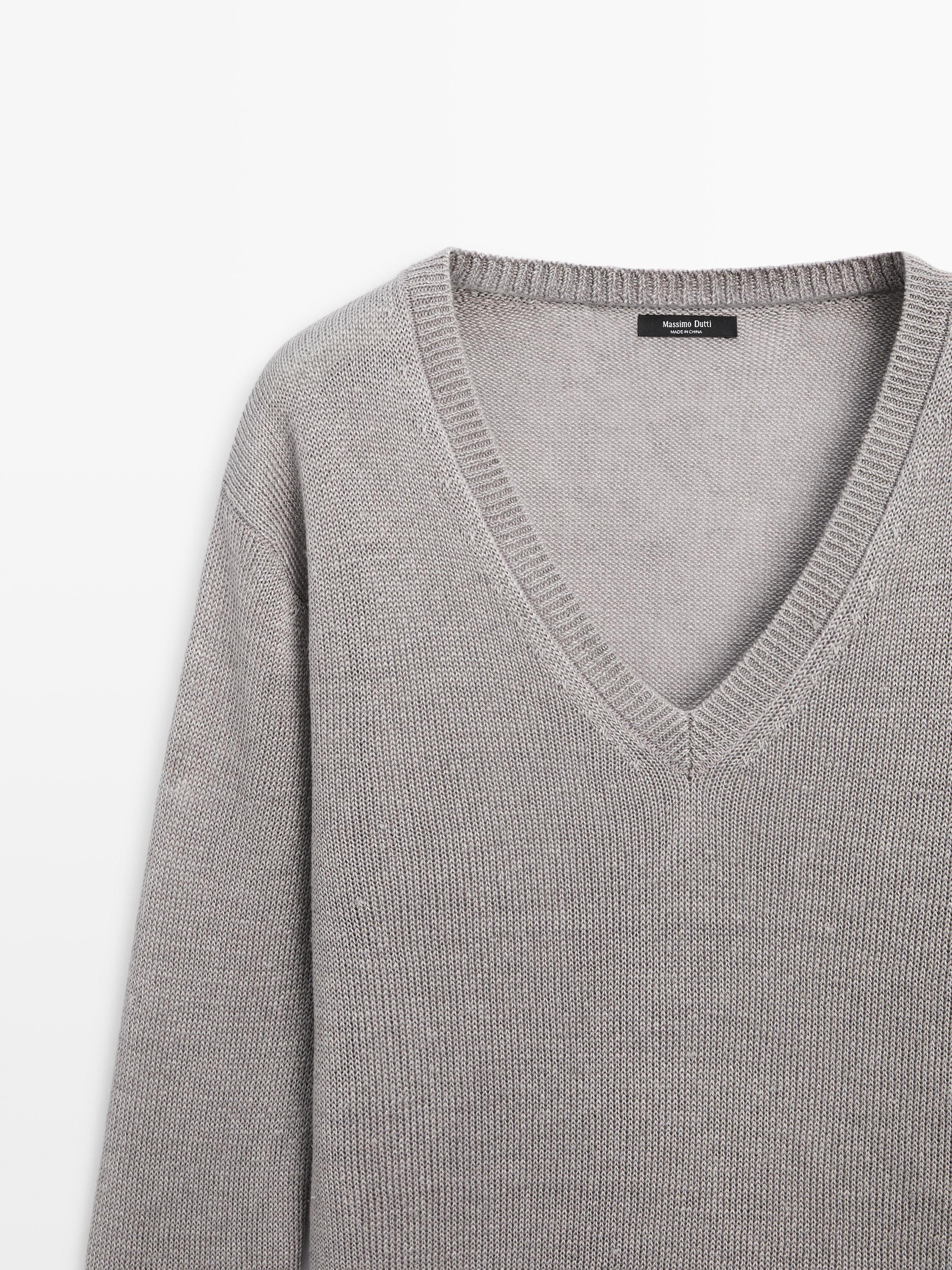 Pull en maille 100 % lin à col V