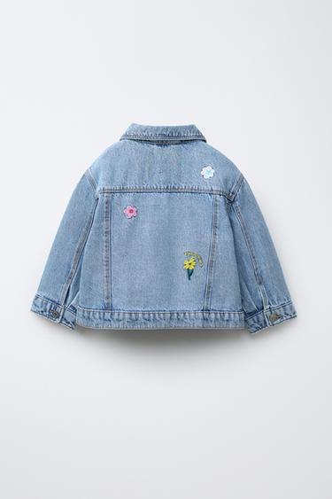 DENIM JACKET WITH EMBROIDERED FLOWERS - Blue by Zara - Image 1