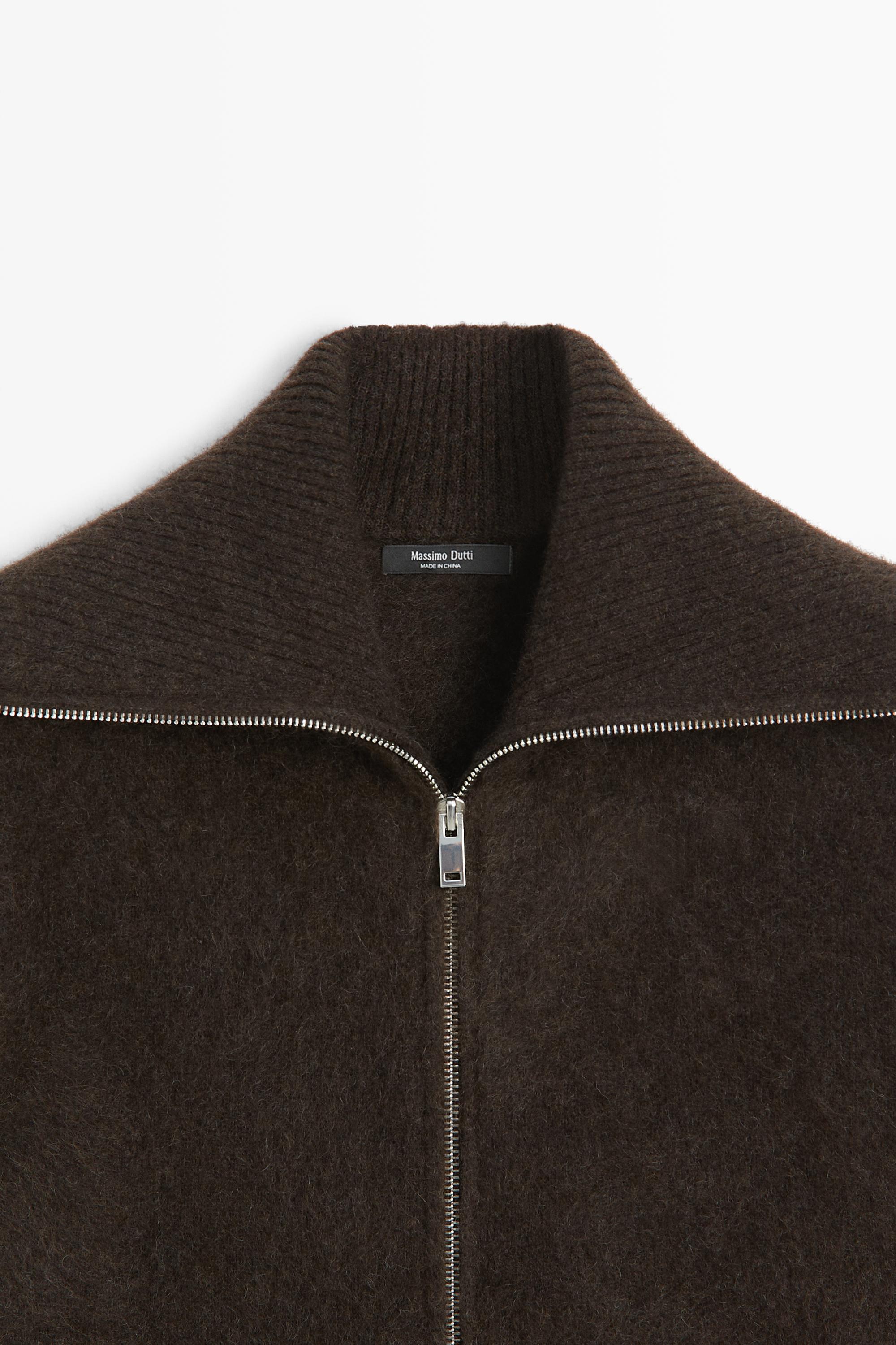 Brushed high-neck knit cardigan