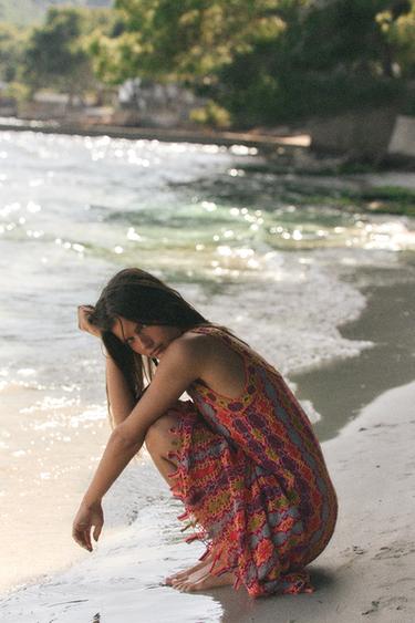 ROBE LONGUE EN MAILLE À FRANGES - Multicolore de Zara - Image 1