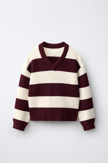 GESTREIFTER STRICKPULLOVER - Burgundrot von Zara - Bild 0