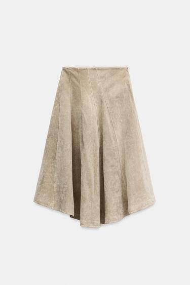 JUPE MI-LONGUE 100 % CUIR - Sable de Zara - Image 5