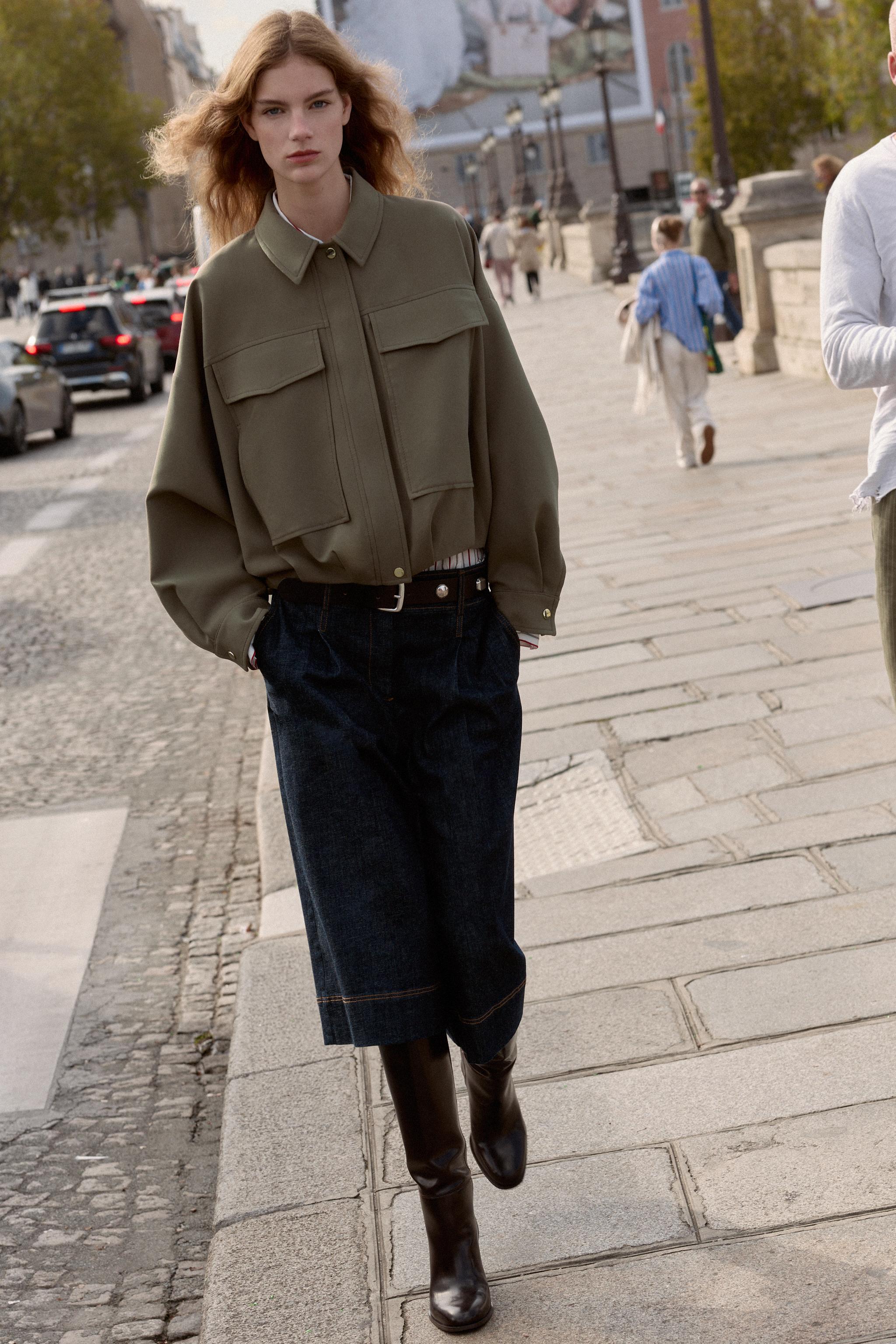 PLEATED HEM BOMBER JACKET