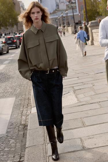 PLEATED HEM BOMBER JACKET - Khaki by Zara