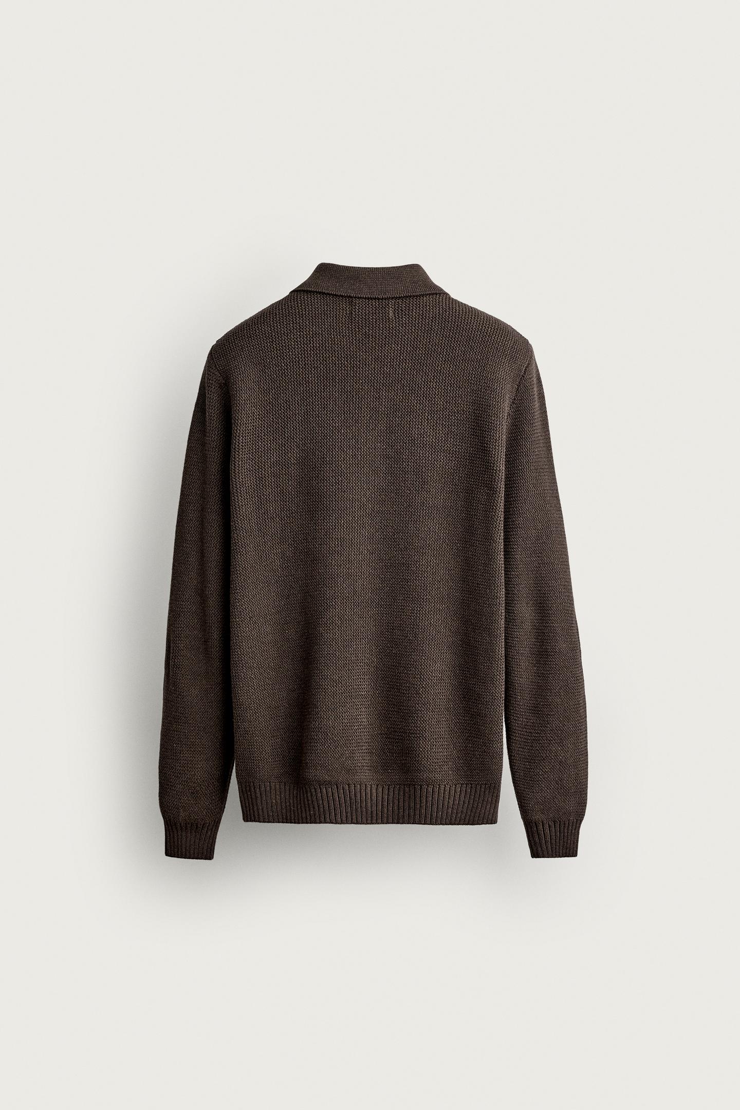 Мужское поло Zara Cotton Texture Polo Shirt, цвет: Коричневый — фото 8