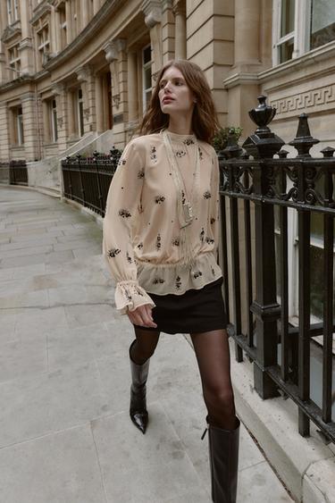 BLOUSE SEMI-TRANSPARENTE À PAILLETTES - Multicolore de Zara