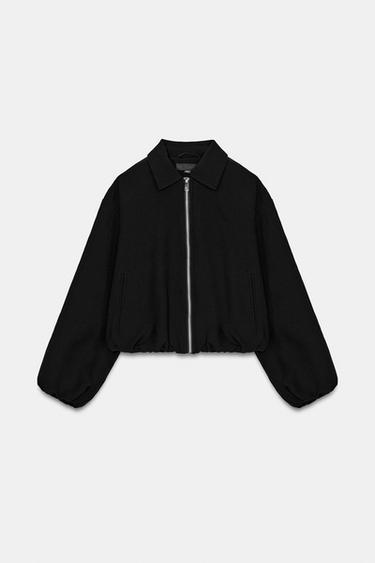 ジップアップバルーンジャケットブラックZaraのジップアップバルーンジャケット - ブラック 