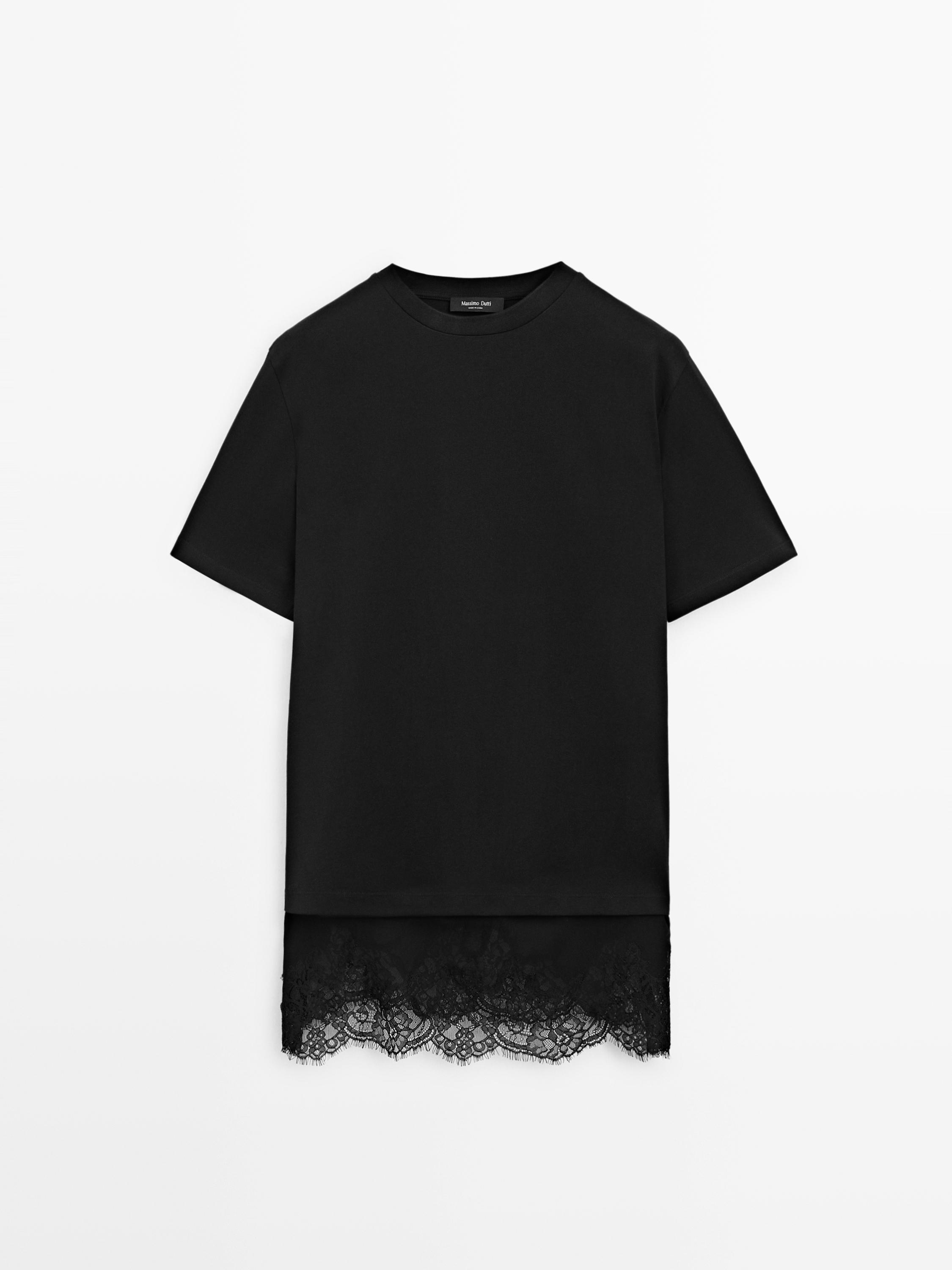 Short sleeve T-shirt with lace detail