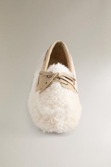 FAUX SHEARLING LEATHER LOAFER SLIPPERS - Beige by Zara - Image 4