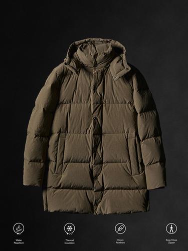 Zara Long water-repellent down puffer jacket - Light khaki