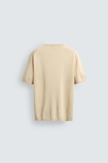 KNITTED COTTON-LINEN HENLEY T-SHIRT - Ecru by Zara - Image 6
