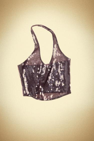 TOP HALTER LENTEJUELAS - Lila de Zara