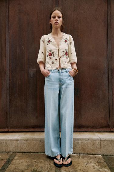 Z1975 MID-WAIST WIDE-LEG JEANS WITH PRESSED CREASE - Light blue by Zara