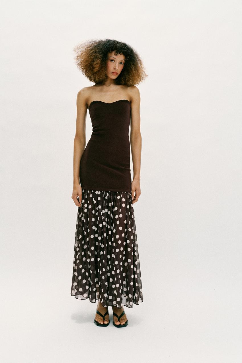 princess polly baby blue dress Alexa Rich Cotton Drop-Waist Midi Dress in Brown Polka Dot
