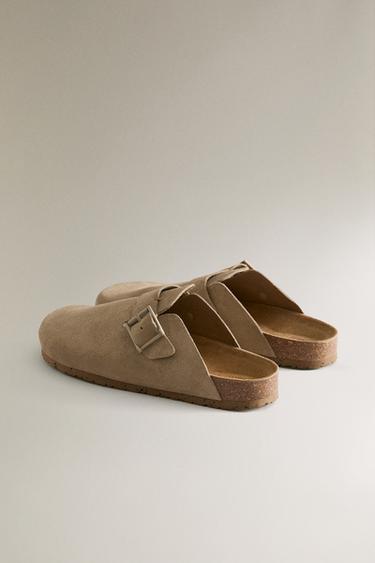 LEATHER CLOGS WITH BUCKLE AND TOPSTITCHING DETAIL - Green by Zara - Image 3
