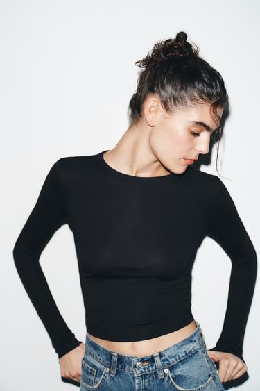 Zara LONG SLEEVE T-SHIRT - Black
