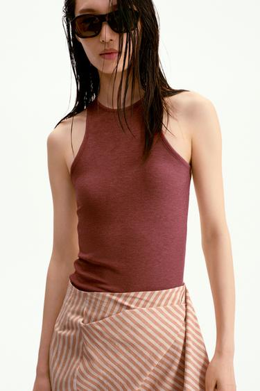 Zara 無袖上衣 - 橘白色
