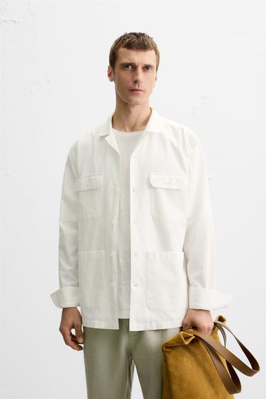 COTTON SHIRT WITH POCKETS - Oyster-white by Zara