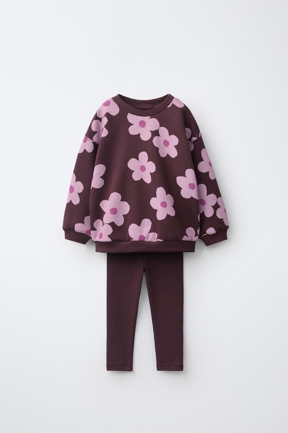 FLORAL PRINT SWEATSHIRT AND RIBBED LEGGINGS SET - Burgundy by Zara - Image 0
