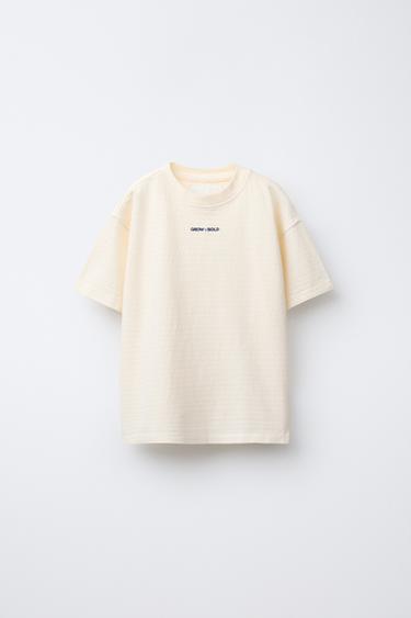 TEXTURED EMBROIDERED TEXT T-SHIRT - Ecru by Zara