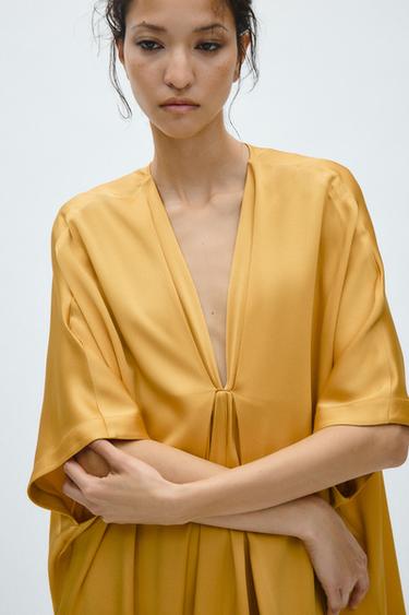 ROBE TUNIQUE À PLI ZW COLLECTION - Jaune de Zara - Image 1