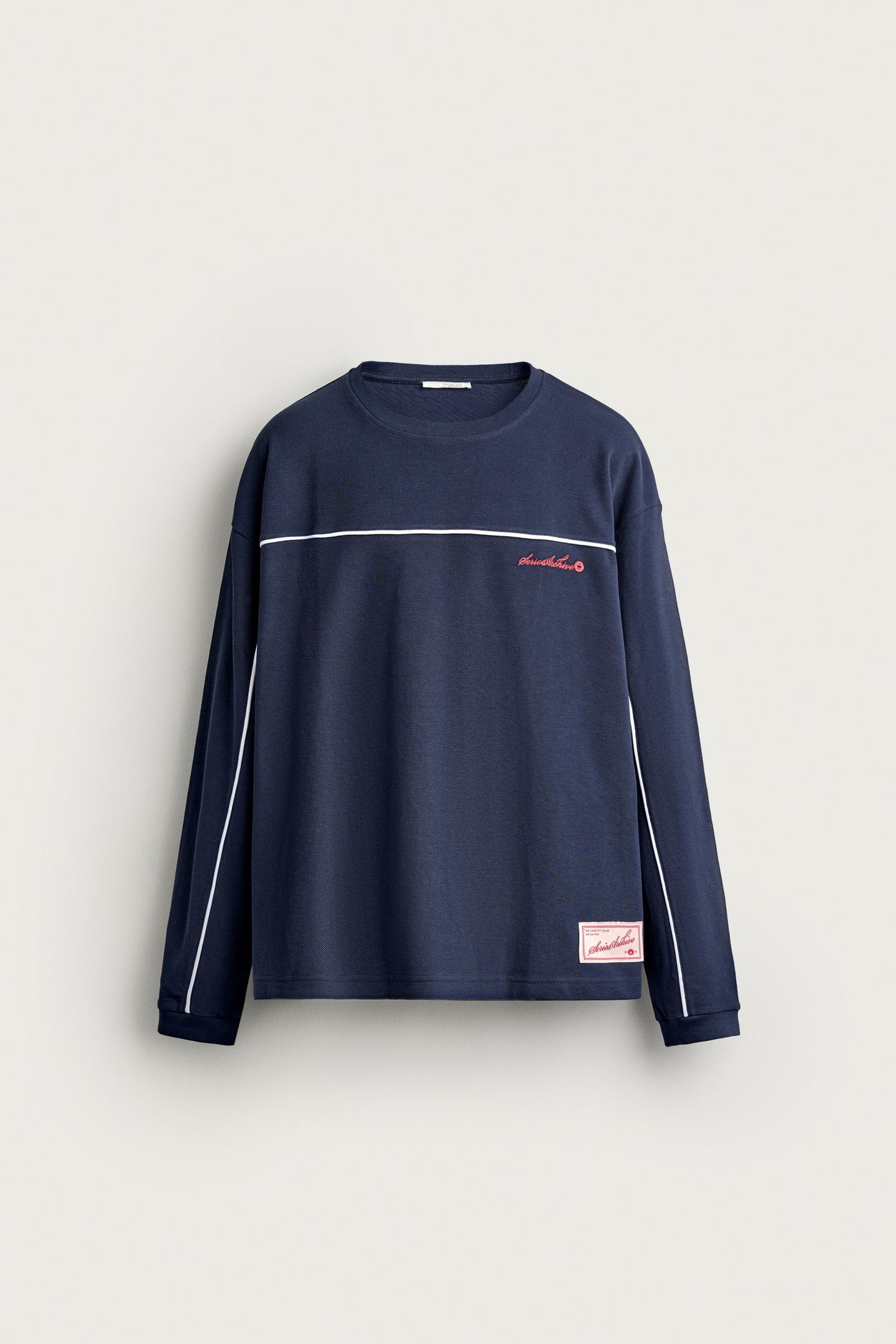 Мужская толстовка Zara Contrast Embroidered PiquÉ Sweatshirt, цвет: Тёмно-синий — фото 7