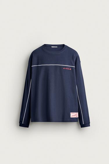 CONTRAST EMBROIDERED PIQUÉ SWEATSHIRT — navy 1