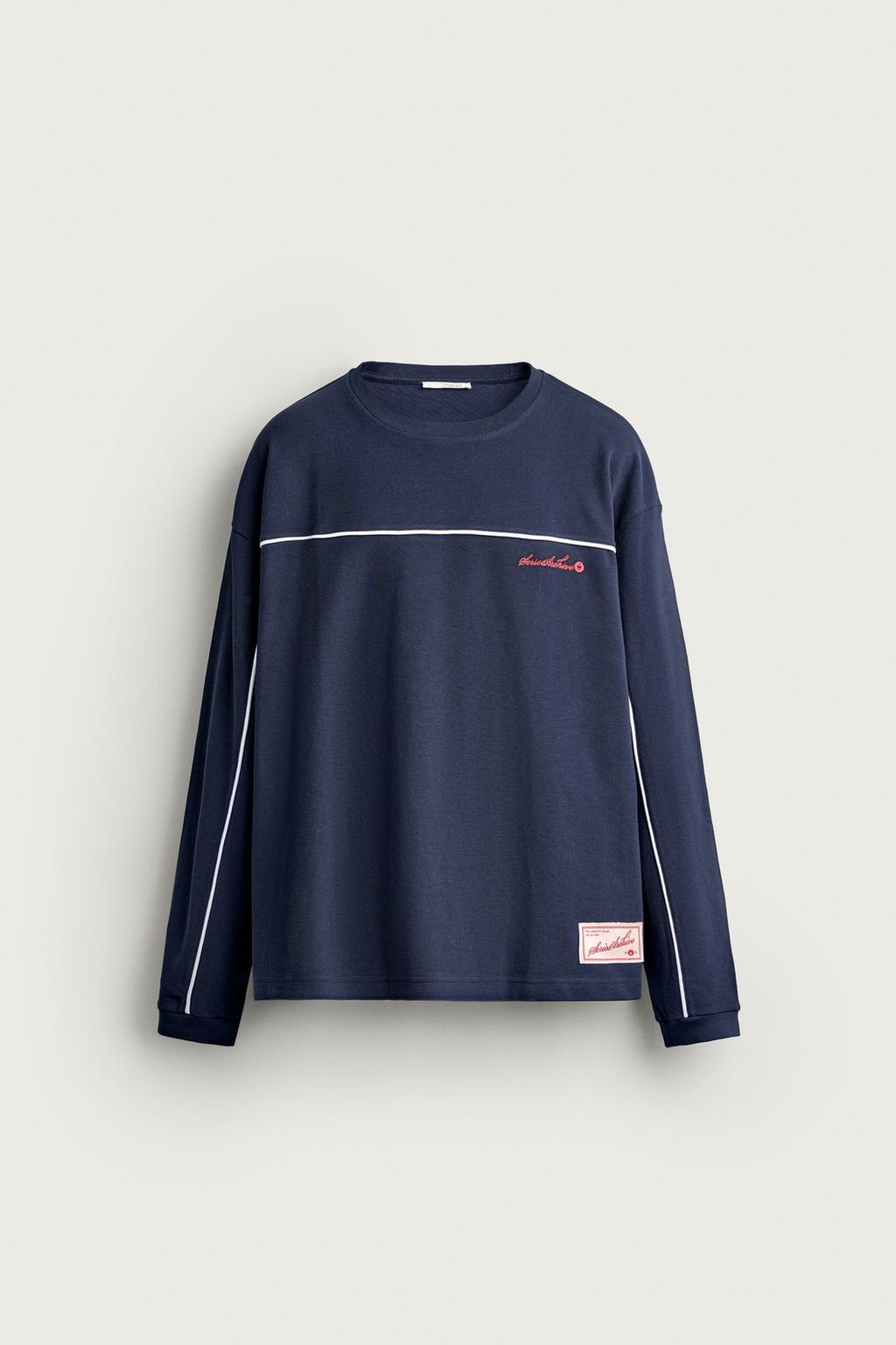 CONTRAST PIQUÉ EMBROIDERED SWEATSHIRT