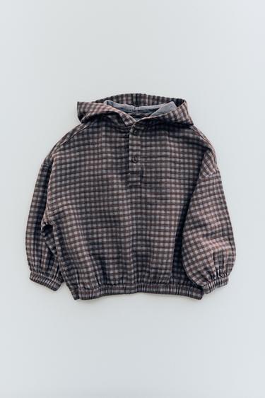 HOODED CHECK OVERSHIRT - Brown by Zara