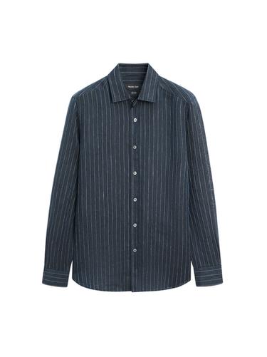 Zara Regular fit striped linen shirt - Navy blue