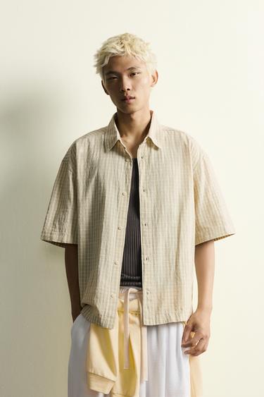 BOXY FIT CHECK SHIRT - White / Green by Zara