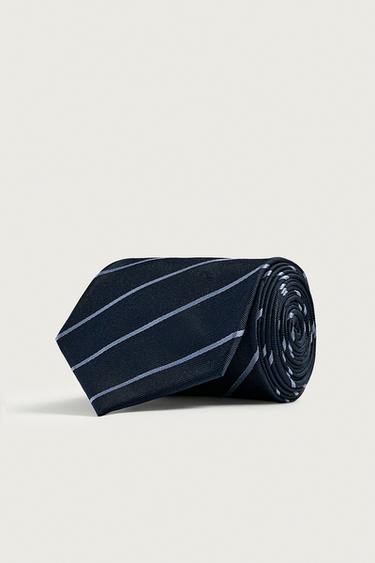 100% SILK STRIPED TIE - Navy blue by Zara - Image 0