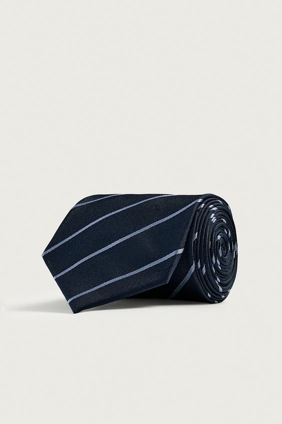 CRAVATE 100% SOIE À RAYURES - Bleu marine de Zara - Image 0